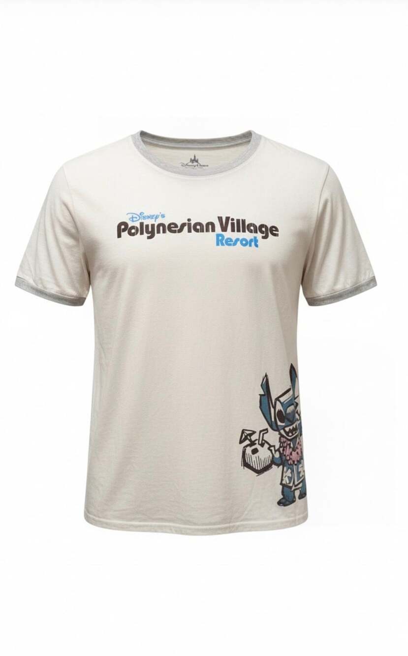 Disney Parks Polynesian Village Resort Stitch T-Shirt 2XL White Grey Ringer
